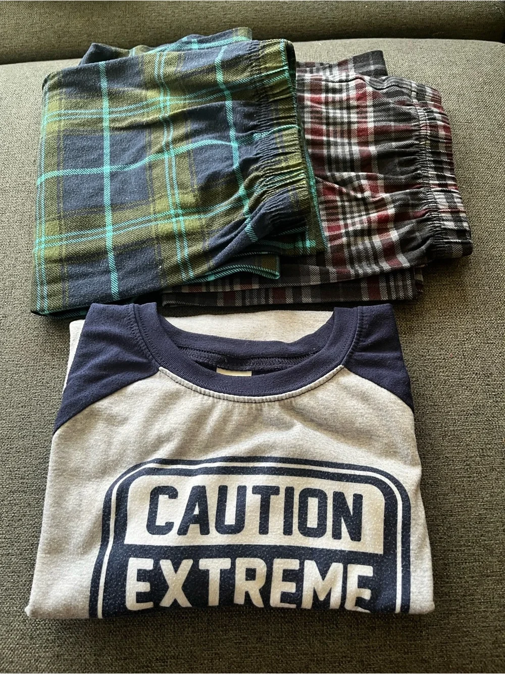3 Piece Children’s Place Boys XL size 14 Pajama Set blue gray red green plaid
